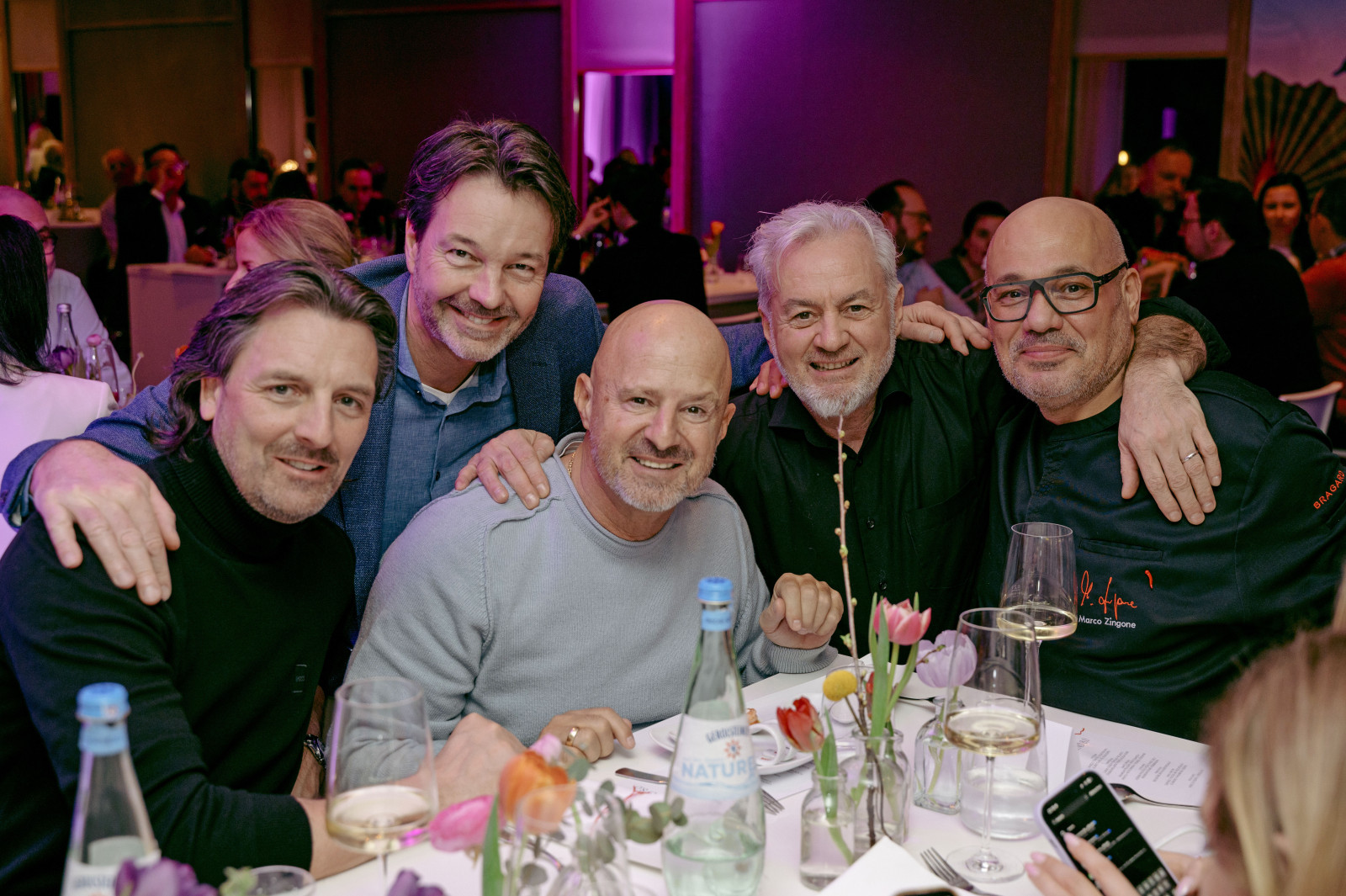 Marc Damas, Stephan Kuss, Detlef Steves (Vox TV), Michele Loberso sowie Sternekoch und Gastgeber Marco Zingone